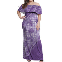 Hawaii Breadfruit Palaka Off Shoulder Maxi Dress Poni Maile Lei LT9 Women Purple - Polynesian Pride