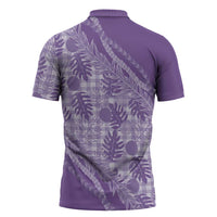 Hawaii Breadfruit Palaka Zipper Polo Shirt Poni Maile Lei - Polynesian Pride