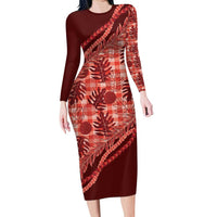 Hawaii Breadfruit Palaka Family Matching Long Sleeve Bodycon Dress and Hawaiian Shirt Ulaula Maile Lei - Polynesian Pride