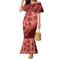 Hawaii Breadfruit Palaka Family Matching Mermaid Dress and Hawaiian Shirt Ulaula Maile Lei - Polynesian Pride