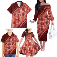 Hawaii Breadfruit Palaka Family Matching Off The Shoulder Long Sleeve Dress and Hawaiian Shirt Ulaula Maile Lei - Polynesian Pride