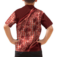 Hawaii Breadfruit Palaka Family Matching Off Shoulder Maxi Dress and Hawaiian Shirt Ulaula Maile Lei - Polynesian Pride