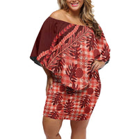 Hawaii Breadfruit Palaka Family Matching Off Shoulder Short Dress and Hawaiian Shirt Ulaula Maile Lei - Polynesian Pride