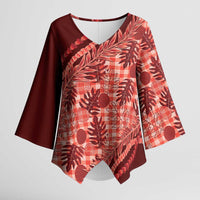 Hawaii Breadfruit Palaka Kimono Sleeve Blouse Ulaula Maile Lei - Polynesian Pride