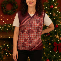 Hawaii Breadfruit Palaka Christmas Knitted V-Neck Vest Ulaula Maile Lei - Polynesian Pride