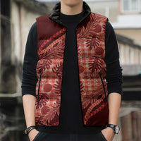 Hawaii Breadfruit Palaka Sleeveless Puffer Jacket Ulaula Maile Lei - Polynesian Pride