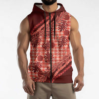 Hawaii Breadfruit Palaka Sleeveless Zip Hoodie Ulaula Maile Lei - Polynesian Pride