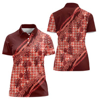 Hawaii Breadfruit Palaka Women Polo Shirt Ulaula Maile Lei - Polynesian Pride
