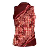 Hawaii Breadfruit Palaka Women Sleeveless Polo Shirt Ulaula Maile Lei - Polynesian Pride