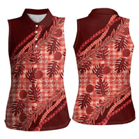Hawaii Breadfruit Palaka Women Sleeveless Polo Shirt Ulaula Maile Lei - Polynesian Pride