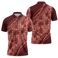 Hawaii Breadfruit Palaka Zipper Polo Shirt Ulaula Maile Lei - Polynesian Pride