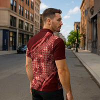 Hawaii Breadfruit Palaka Zipper Polo Shirt Ulaula Maile Lei - Polynesian Pride