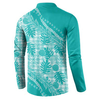 Hawaii Breadfruit Palaka Button Sweatshirt Polu Opal Maile Lei - Polynesian Pride