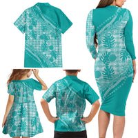 Hawaii Breadfruit Palaka Family Matching Long Sleeve Bodycon Dress and Hawaiian Shirt Polu Opal Maile Lei - Polynesian Pride