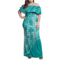 Hawaii Breadfruit Palaka Family Matching Off Shoulder Maxi Dress and Hawaiian Shirt Polu Opal Maile Lei - Polynesian Pride