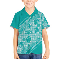Hawaii Breadfruit Palaka Family Matching Off Shoulder Maxi Dress and Hawaiian Shirt Polu Opal Maile Lei - Polynesian Pride