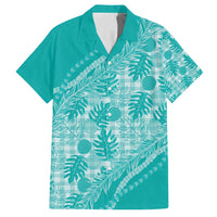 Hawaii Breadfruit Palaka Family Matching Off Shoulder Short Dress and Hawaiian Shirt Polu Opal Maile Lei - Polynesian Pride