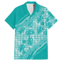 Hawaii Breadfruit Palaka Family Matching Off Shoulder Short Dress and Hawaiian Shirt Polu Opal Maile Lei - Polynesian Pride