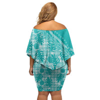 Hawaii Breadfruit Palaka Family Matching Off Shoulder Short Dress and Hawaiian Shirt Polu Opal Maile Lei - Polynesian Pride