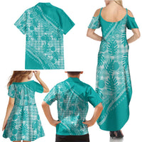Hawaii Breadfruit Palaka Family Matching Summer Maxi Dress and Hawaiian Shirt Polu Opal Maile Lei - Polynesian Pride