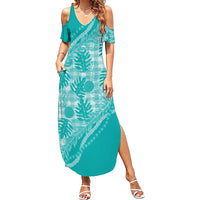 Hawaii Breadfruit Palaka Family Matching Summer Maxi Dress and Hawaiian Shirt Polu Opal Maile Lei - Polynesian Pride