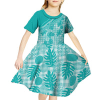 Hawaii Breadfruit Palaka Kid Short Sleeve Dress Polu Opal Maile Lei - Polynesian Pride