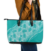 Hawaii Breadfruit Palaka Leather Tote Bag Polu Opal Maile Lei - Polynesian Pride
