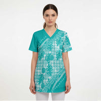 Hawaii Breadfruit Palaka Scrub Top Polu Opal Maile Lei - Polynesian Pride