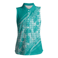 Hawaii Breadfruit Palaka Women Sleeveless Polo Shirt Polu Opal Maile Lei - Polynesian Pride