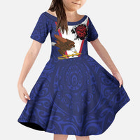 American Samoa Heart Tribal Personalized Kid Short Sleeve Dress Polynesian Patterns LT9 KID Blue - Polynesian Pride