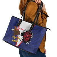 American Samoa Heart Tribal Personalized Leather Tote Bag Polynesian Patterns