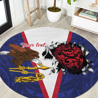 American Samoa Heart Tribal Personalized Round Carpet Polynesian Patterns LT9 Blue - Polynesian Pride