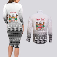 Fiji Heart Tribal Personalised Couples Matching Long Sleeve Bodycon Dress and Long Sleeve Button Shirt Polynesian Patterns LT9 - Polynesian Pride