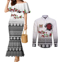 Fiji Heart Tribal Personalised Couples Matching Mermaid Dress and Long Sleeve Button Shirt Polynesian Patterns LT9 White - Polynesian Pride