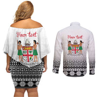 Fiji Heart Tribal Personalised Couples Matching Off Shoulder Short Dress and Long Sleeve Button Shirt Polynesian Patterns LT9 - Polynesian Pride