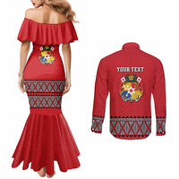 Tonga Heart Tribal Personalised Couples Matching Mermaid Dress and Long Sleeve Button Shirt Polynesian Patterns LT9 - Polynesian Pride