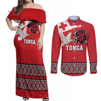 Tonga Heart Tribal Personalised Couples Matching Off Shoulder Maxi Dress and Long Sleeve Button Shirt Polynesian Patterns