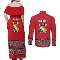 Tonga Heart Tribal Personalised Couples Matching Off Shoulder Maxi Dress and Long Sleeve Button Shirt Polynesian Patterns