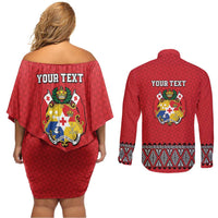 Tonga Heart Tribal Personalised Couples Matching Off Shoulder Short Dress and Long Sleeve Button Shirt Polynesian Patterns