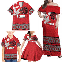 Tonga Heart Tribal Personalised Family Matching Off Shoulder Maxi Dress and Hawaiian Shirt Polynesian Patterns