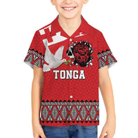 Tonga Heart Tribal Personalised Family Matching Short Sleeve Bodycon Dress and Hawaiian Shirt Polynesian Patterns LT9 Son's Shirt Red - Polynesian Pride
