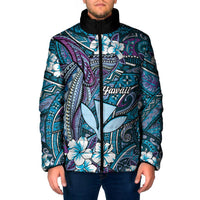 Personalised Hawaii Tribal Humpback Whale Padded Jacket Polu Hibiscus Seamless Pattern