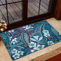 Personalised Hawaii Tribal Humpback Whale Rubber Doormat Polu Hibiscus Seamless Pattern LT9 - Polynesian Pride