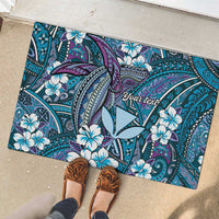 Personalised Hawaii Tribal Humpback Whale Rubber Doormat Polu Hibiscus Seamless Pattern LT9 - Polynesian Pride