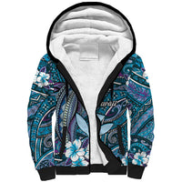 Personalised Hawaii Tribal Humpback Whale Sherpa Hoodie Polu Hibiscus Seamless Pattern