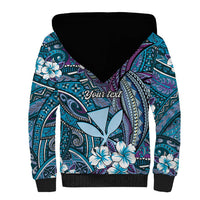 Personalised Hawaii Tribal Humpback Whale Sherpa Hoodie Polu Hibiscus Seamless Pattern
