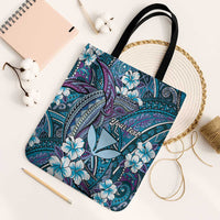 Personalised Hawaii Tribal Humpback Whale Tote Bag Polu Hibiscus Seamless Pattern