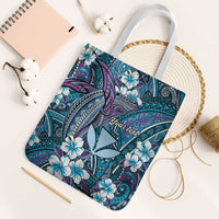 Personalised Hawaii Tribal Humpback Whale Tote Bag Polu Hibiscus Seamless Pattern