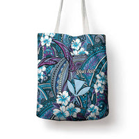 Personalised Hawaii Tribal Humpback Whale Tote Bag Polu Hibiscus Seamless Pattern