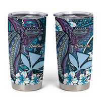 Personalised Hawaii Tribal Humpback Whale Tumbler Cup Polu Hibiscus Seamless Pattern